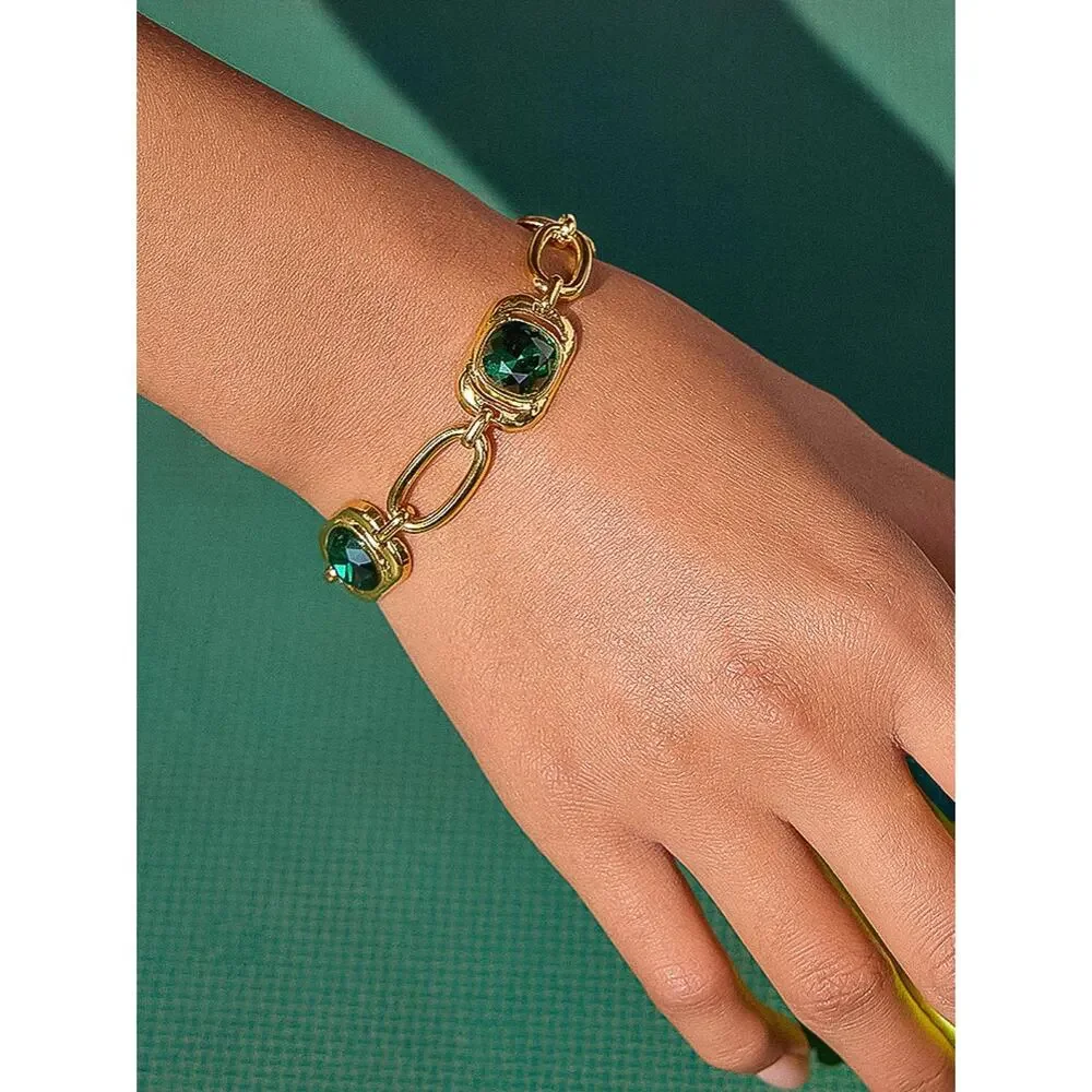 Flânerie by MAIQ 18K Gold Non-Tarnish Green CZ Link Bracelet NWT